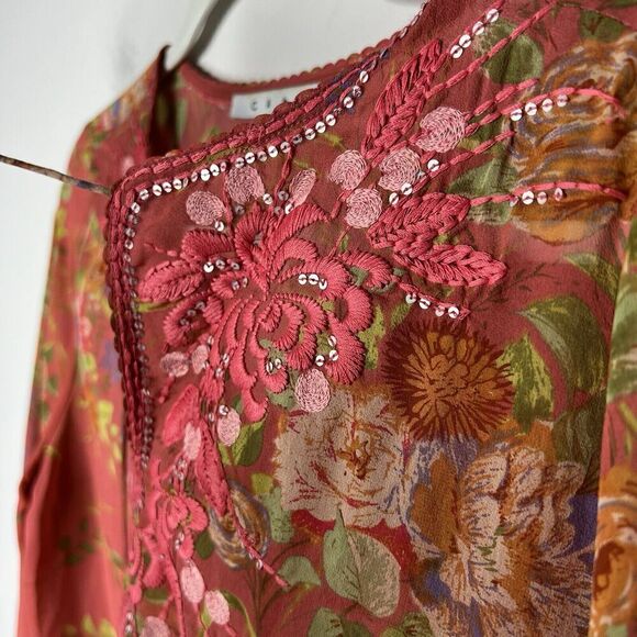 Cabi Silk Womens Top Size Small Embellished Fairy Floral Sheer Embroidered - Picture 11 of 14